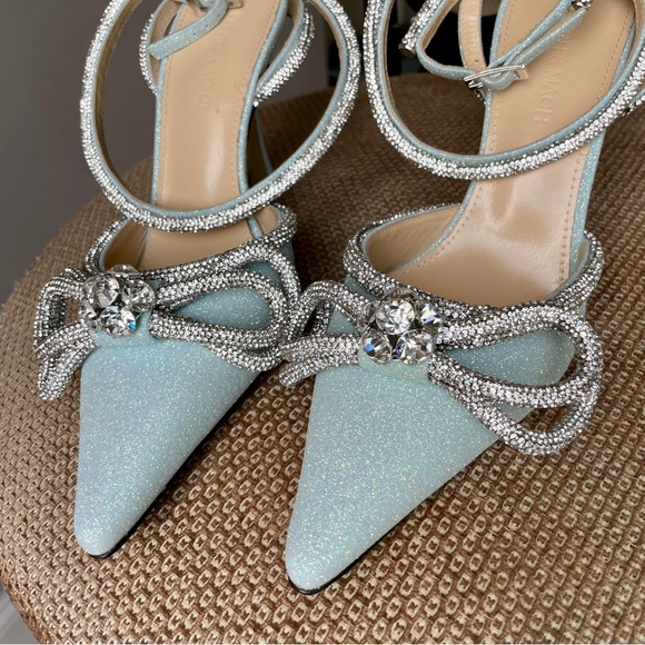 Mach & Mach double crystal bow shimmer ankle strap heels - Picture 12 of 17